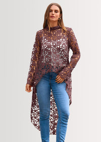 PRETTYGARDEN Women's Long Sleeve Round Neck High Low Asymmetrical Irregular Hem Casual Tops Blouse Shirt Dress