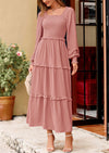 PRETTYGARDEN Women Fall Long Sleeve Smocked Maxi Dress Casual Square Neck Swiss Dot Tiered Ruffle Flowy Spring Pocket Dresses