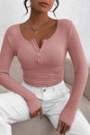 PRETTYGARDEN Women's Spring Fall Long Sleeve Henley T Shirts Button Ribbed Knit Slim Fit Casual Basic Tops Blouse