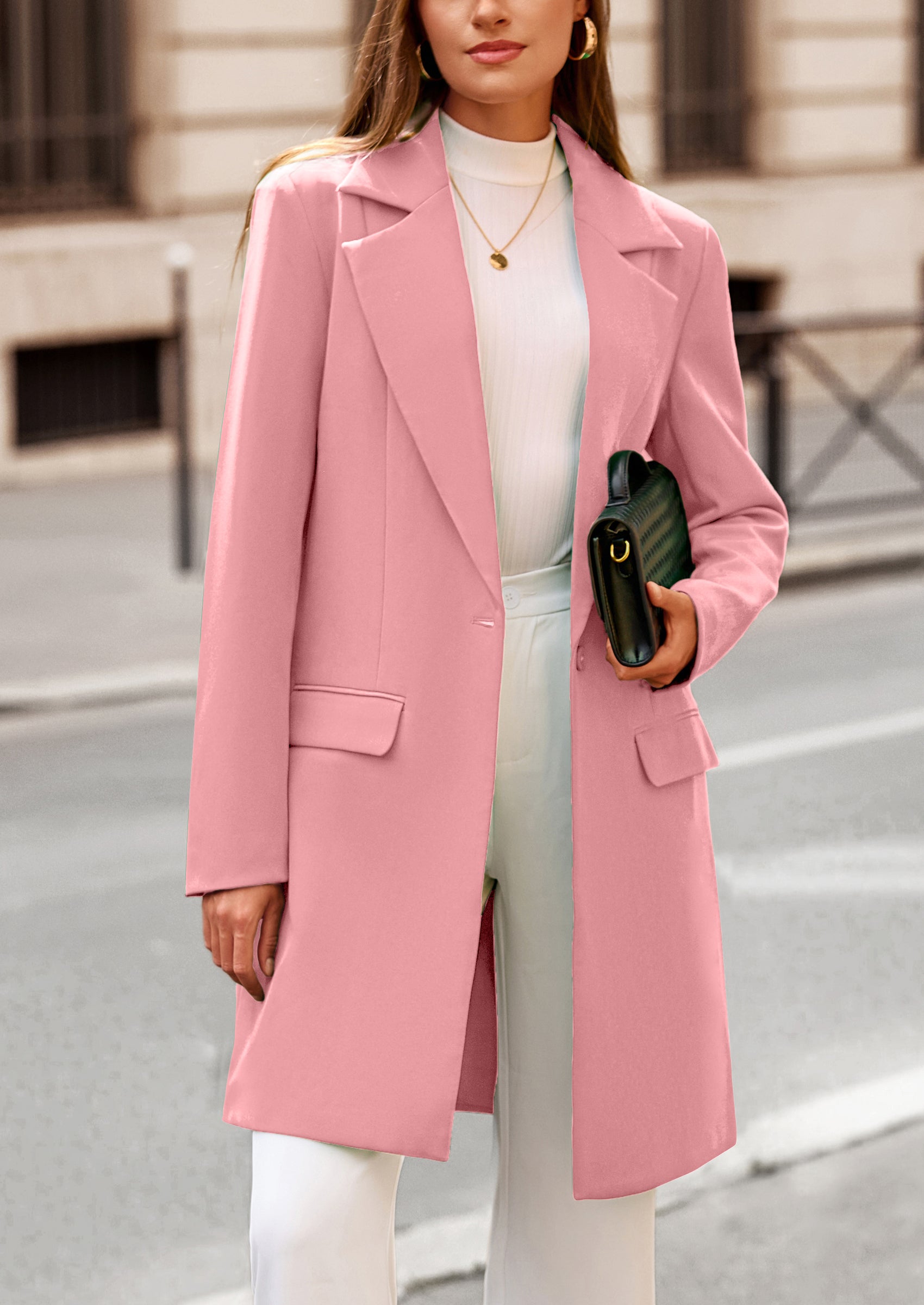 PRETTYGARDEN Women's Spring Fall Long Blazer Jackets Long Sleeve Lapel Pockets Loose Fit Work Casual Blazers Outerwear