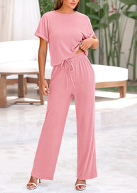 Short Sleeve T-Shirt Wide Leg Pants Two Piece Sets