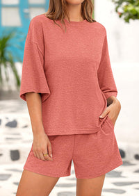 Short Sleeved Top And Casual Shorts 2-Piece Set With Pockets