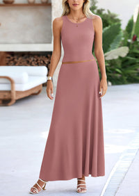 Casual Knit Cropped Tank Top High Waisted Skirt 2 Piece Sets