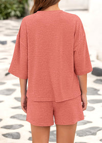 Short Sleeved Top And Casual Shorts 2-Piece Set With Pockets