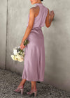 PRETTYGARDEN Women's Summer Satin Dress Elegant Sleeveless Mock Neck Cocktail Party Maxi Dresses