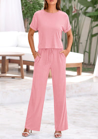 Short Sleeve T-Shirt Wide Leg Pants Two Piece Sets