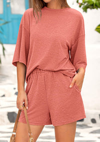 Short Sleeved Top And Casual Shorts 2-Piece Set With Pockets