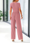 PRETTYGARDEN Casual Short Sleeve Square Neck Wide Leg Jumpsuit Rompers