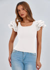 PRETTYGARDEN Women's Ruffle Short Sleeve Shirts Summer Casual Basic Tee Cute Fitted Crew Neck Fashion Tops Clothes