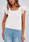 PRETTYGARDEN Women's Ruffle Short Sleeve Shirts Summer Casual Basic Tee Cute Fitted Crew Neck Fashion Tops Clothes