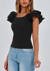 PRETTYGARDEN Women's Ruffle Short Sleeve Shirts Summer Casual Basic Tee Cute Fitted Crew Neck Fashion Tops Clothes