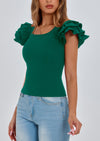 PRETTYGARDEN Women's Ruffle Short Sleeve Shirts Summer Casual Basic Tee Cute Fitted Crew Neck Fashion Tops Clothes