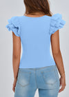 PRETTYGARDEN Women's Ruffle Short Sleeve Shirts Summer Casual Basic Tee Cute Fitted Crew Neck Fashion Tops Clothes