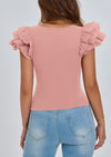 PRETTYGARDEN Women's Ruffle Short Sleeve Shirts Summer Casual Basic Tee Cute Fitted Crew Neck Fashion Tops Clothes