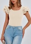 PRETTYGARDEN Women's Ruffle Short Sleeve Shirts Summer Casual Basic Tee Cute Fitted Crew Neck Fashion Tops Clothes