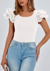 PRETTYGARDEN Women's Ruffle Short Sleeve Shirts Summer Casual Basic Tee Cute Fitted Crew Neck Fashion Tops Clothes