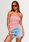 PRETTYGARDEN Womens Summer Tube Tops Trendy Strapless Ruched Going Out Tops Outfits Asymmetrical Bandeau Shirts