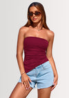 PRETTYGARDEN Womens Summer Tube Tops Trendy Strapless Ruched Going Out Tops Outfits Asymmetrical Bandeau Shirts