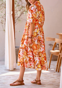 Button Up Ruffle A Line Flowy Maxi Dress