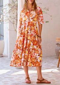 Button Up Ruffle A Line Flowy Maxi Dress