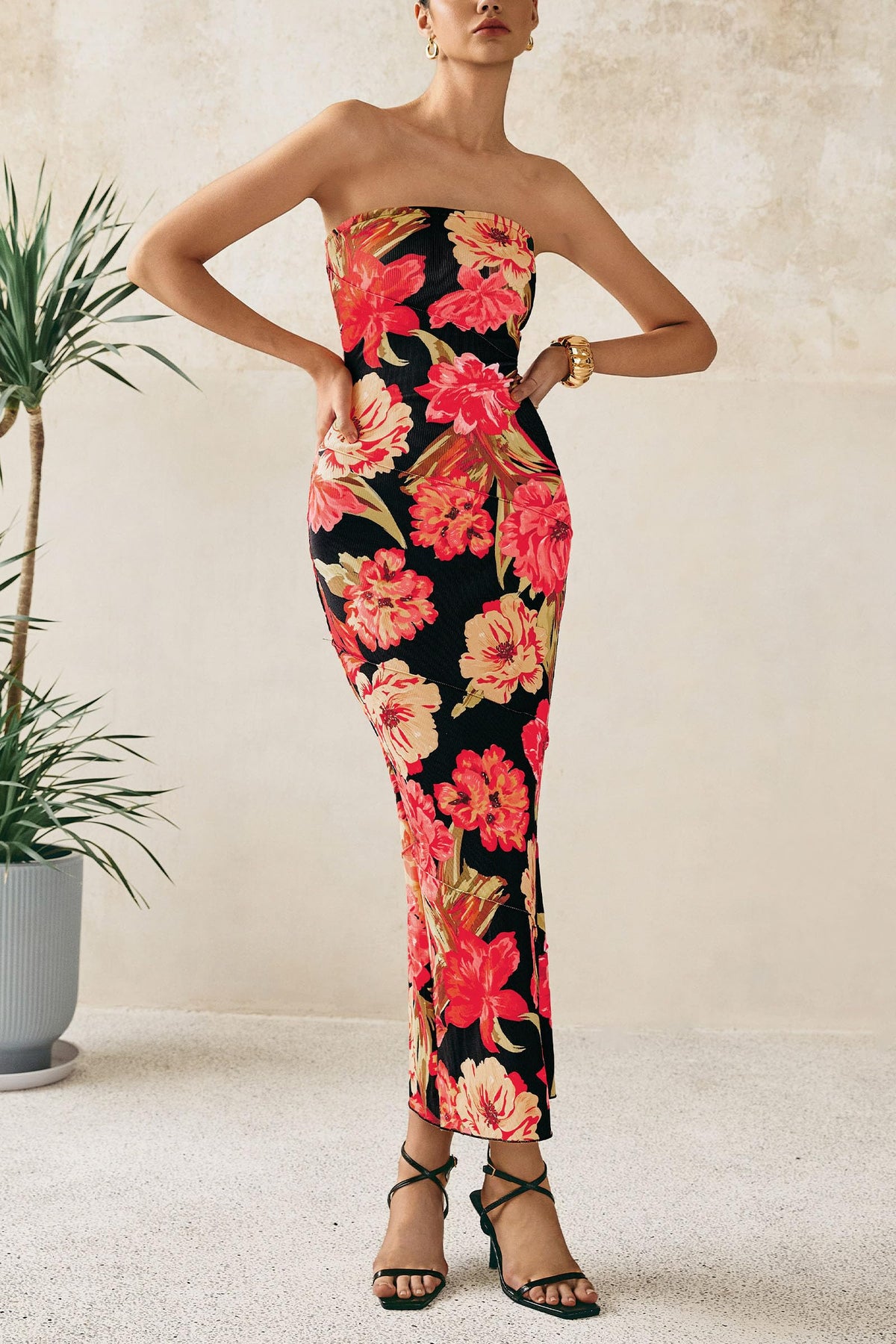 Floral Bodycon Ribbed Strapless Tube Casual Boho Maxi Dresses