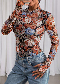 PRETTYGARDEN Womens Fall Mesh Floral Blouses Long Sleeve Going Out Tops Slim Fitted Shirts Date Night Outfits