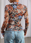 PRETTYGARDEN Womens Fall Mesh Floral Blouses Long Sleeve Going Out Tops Slim Fitted Shirts Date Night Outfits