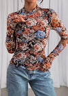 PRETTYGARDEN Womens Fall Mesh Floral Blouses Long Sleeve Going Out Tops Slim Fitted Shirts Date Night Outfits