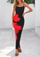 Floral Sexy Spaghetti Strap Slip Bodycon Mesh Maxi Dresses