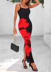 PRETTYGARDEN Women's Maxi Bodycon Dress Spaghetti Strap Slim Fit Back Slit Long Dress Floral Sundress