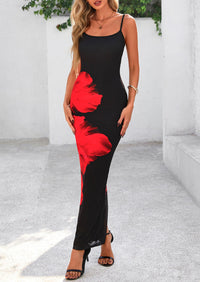 Floral Sexy Spaghetti Strap Slip Bodycon Mesh Maxi Dresses