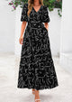 Bohemian Print V-Neck Short Sleeved Ruffled Vacation Maxi Dress