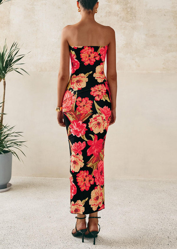 Floral Bodycon Ribbed Strapless Tube Casual Boho Maxi Dresses