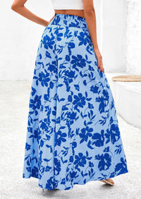 Casual Elastic High Waisted Pockets Boho Beach Wide Leg Palazzo Pants