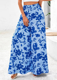 Casual Elastic High Waisted Pockets Boho Beach Wide Leg Palazzo Pants