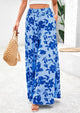 Casual Elastic High Waisted Pockets Boho Beach Wide Leg Palazzo Pants