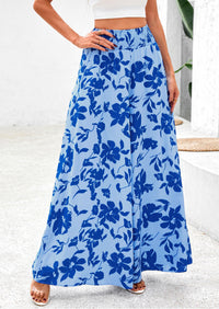 Casual Elastic High Waisted Pockets Boho Beach Wide Leg Palazzo Pants