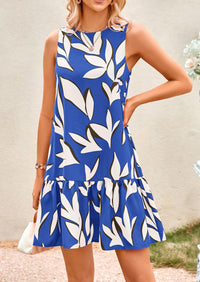 Floral Sleeveless Cut Out Backless Ruffle Boho Beach Vacation Mini Dresses