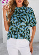 Floral Short Sleeve Dressy Casual Boho Pleated  Blouses