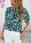 PRETTYGARDEN Floral Tops for Women Blouses Dressy Casual Summer Trendy Outfits Boho Pleated Short Sleeve Shirts
