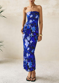 Floral Bodycon Ribbed Strapless Tube Casual Boho Maxi Dresses