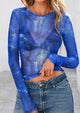 Mesh Long Sleeve Trendy Sheer Leopard Fitted Layering Blouse