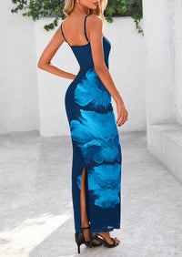 Floral Sexy Spaghetti Strap Slip Bodycon Mesh Maxi Dresses