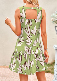 Floral Sleeveless Cut Out Backless Ruffle Boho Beach Vacation Mini Dresses