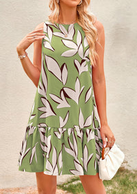 Floral Sleeveless Cut Out Backless Ruffle Boho Beach Vacation Mini Dresses