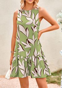 Floral Sleeveless Cut Out Backless Ruffle Boho Beach Vacation Mini Dresses