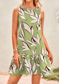 Floral Sleeveless Cut Out Backless Ruffle Boho Beach Vacation Mini Dresses