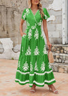 PRETTYGARDEN Floral Casual V neck Bohemian Maxi Dress with Pocket