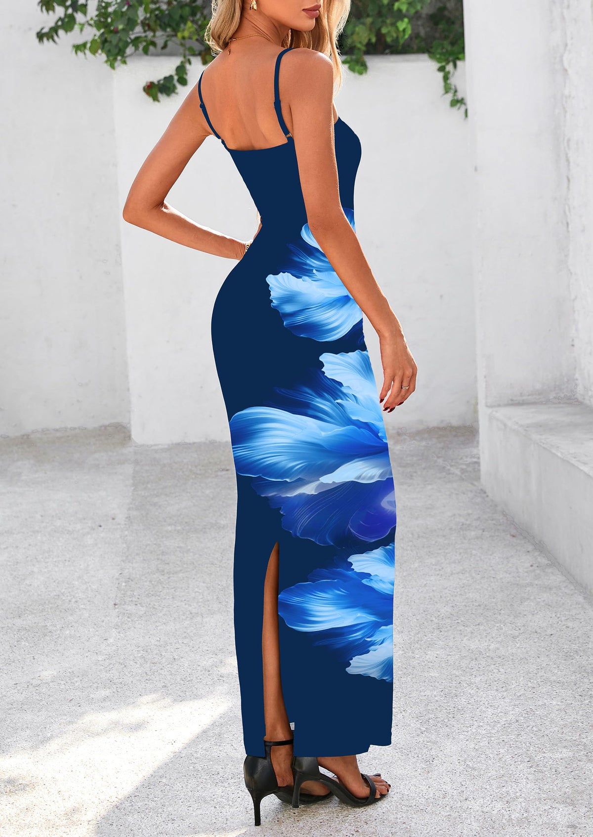 Floral Sexy Spaghetti Strap Slip Bodycon Mesh Maxi Dresses