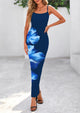 Floral Sexy Spaghetti Strap Slip Bodycon Mesh Maxi Dresses